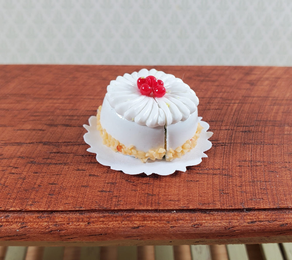 Dollhouse Cake with Slice Cut Out Cherries 1:12 Scale Miniature Dessert Food