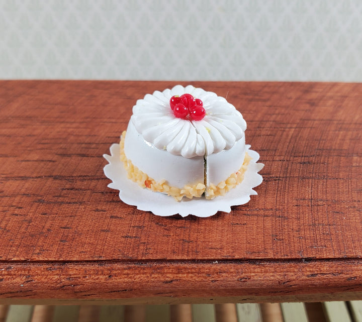 Dollhouse Cake with Slice Cut Out Cherries 1:12 Scale Miniature Dessert Food