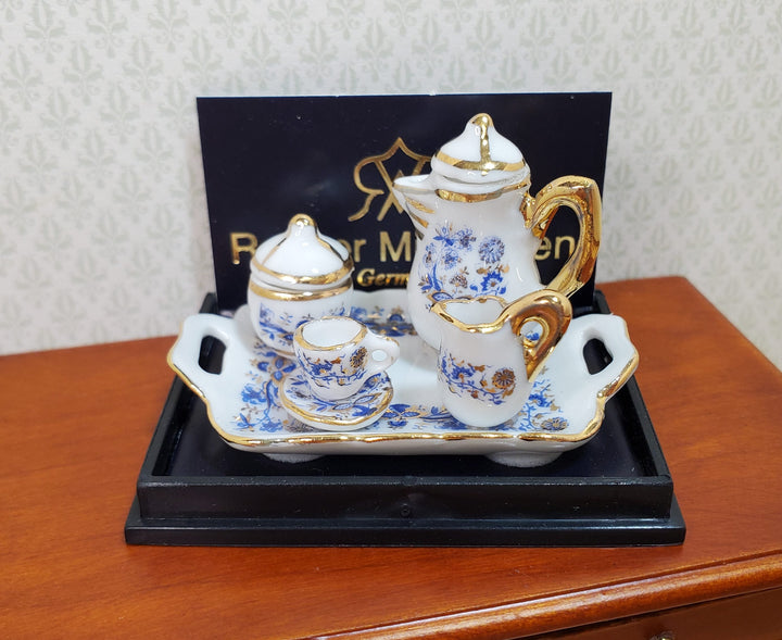 Dollhouse Coffee for 1 Blue Onion Pattern Reutter Porcelain 1:12 Scale Miniature