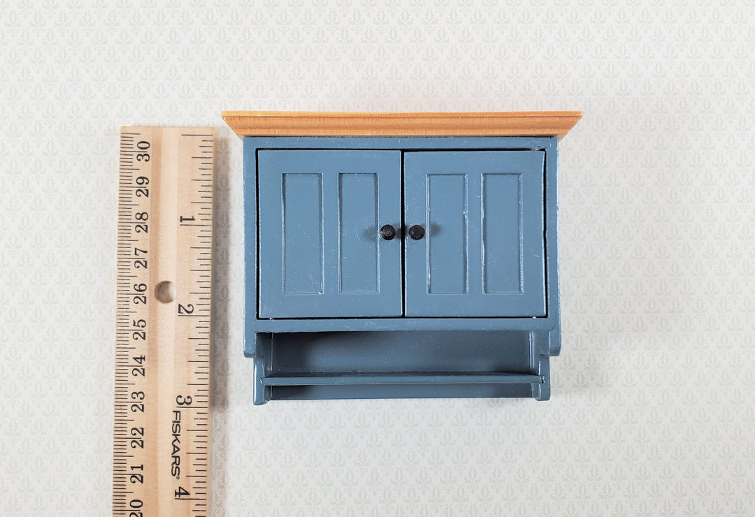 Dollhouse Kitchen Cupboard Blue Gray Hanging with Doors and Shelf 1:12 Scale