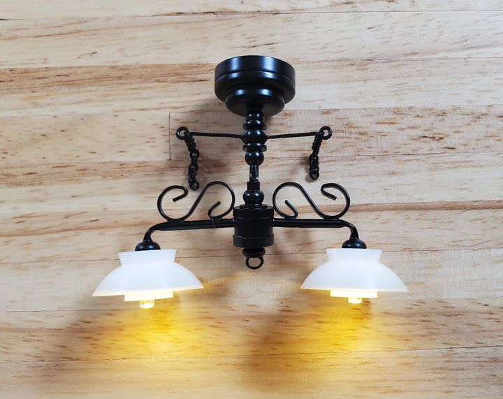 Dollhouse Ceiling Light Black with Chains & Wand 1:12 Miniature Battery Lamp