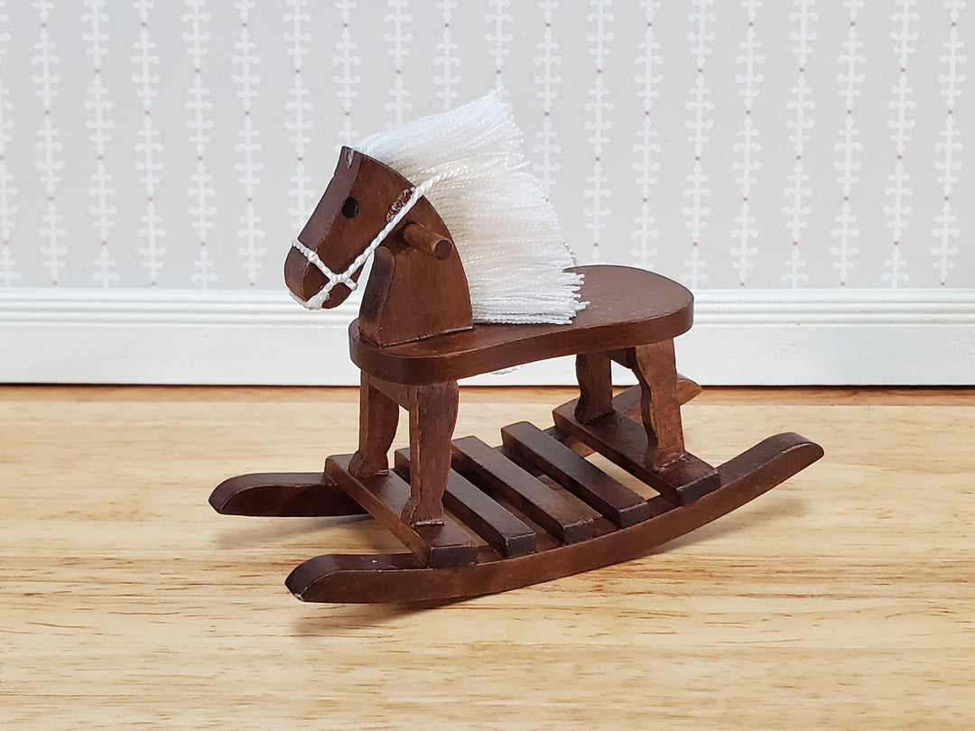 Dollhouse Rocking Horse Toy Walnut Finish 1:12 Scale Miniature Wood for Nursery