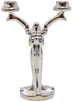 Dollhouse Art Nouveau Figural Candlestick Silver 1:12 Scale Miniature
