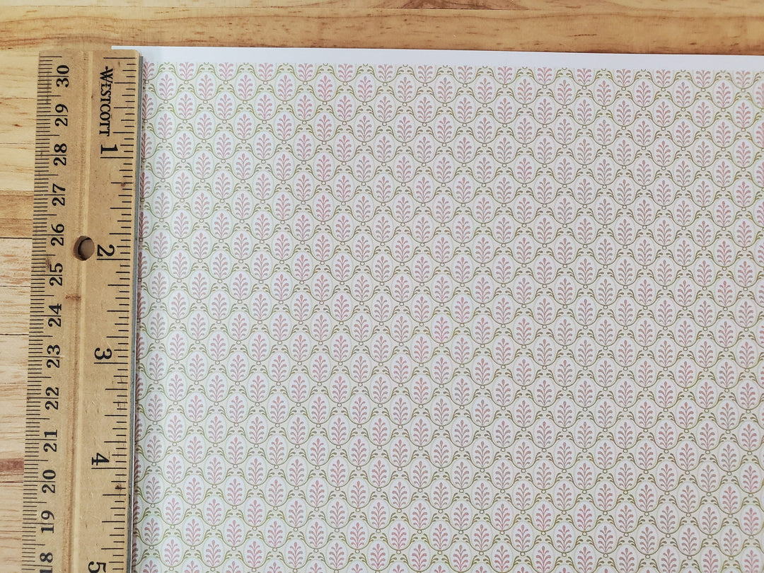 Dollhouse Wallpaper Brodnax Cream Green Pink "Cecelia" 1:12 Scale Miniature