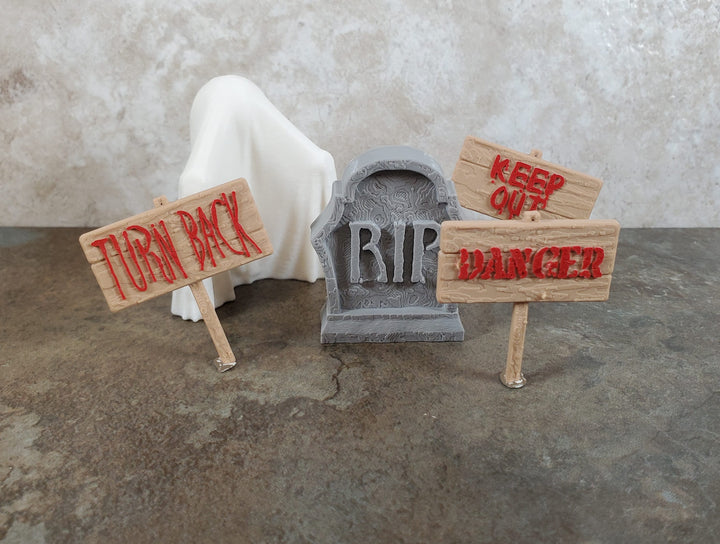 Miniature Halloween Decor Ghost Gravestone Marker Signs Danger 5 pcs 1:12 Scale