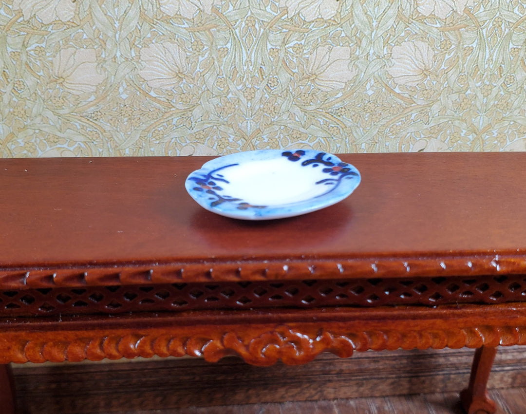 Dollhouse 2 Small White & Blue Ceramic Platters 1:12 Scale Miniature Dish