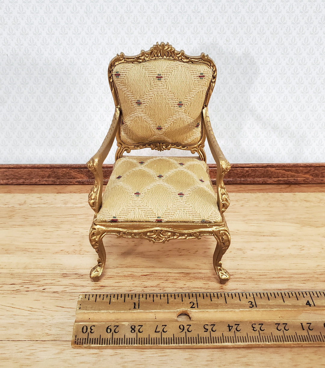 JBM Dollhouse Armchair Chair Rococo Style Gold 1:12 Scale Miniature
