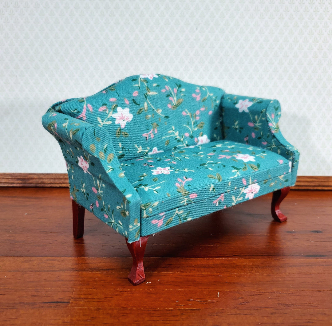 Dollhouse Sofa Couch Turquoise Floral Fabric 1:12 Scale Miniature Furniture