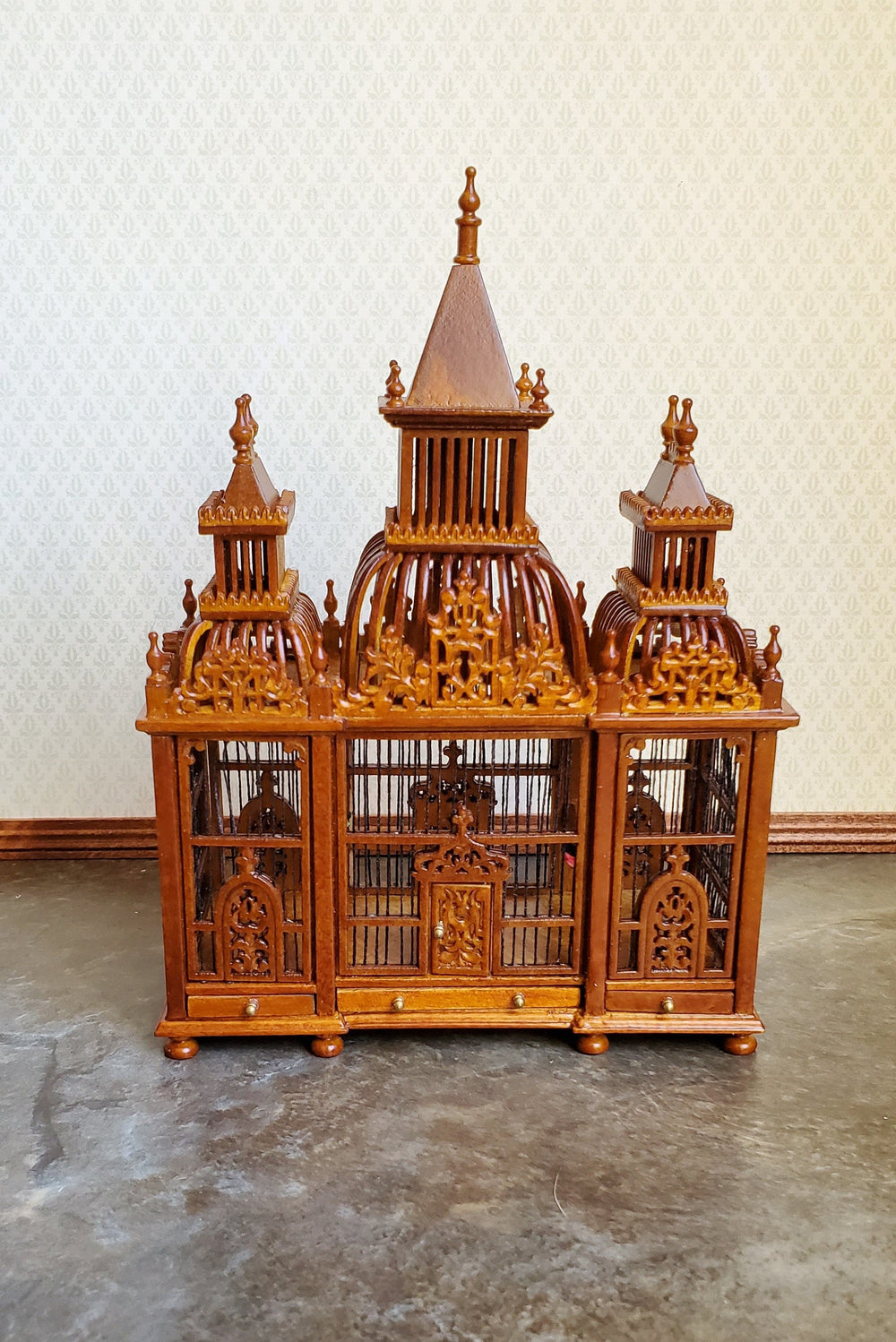 Dollhouse Miniature Birdcage JBM Large Victorian Fancy 1:12 Walnut Finish