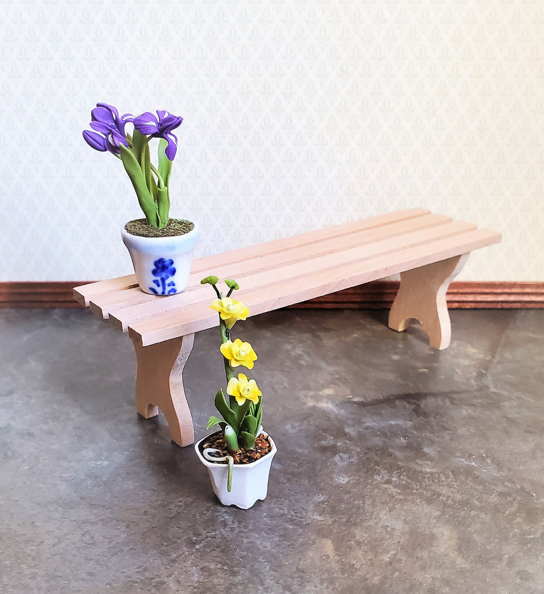 Dollhouse Miniature Garden Bench Slatted Large Unfinished Wood 1:12 Scale Furniture