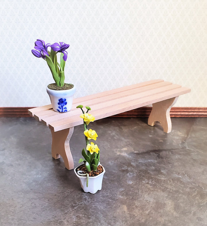 Dollhouse Miniature Garden Bench Slatted Large Unfinished Wood 1:12 Scale Furniture