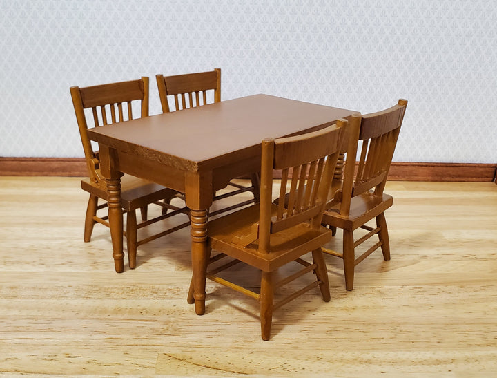 Dollhouse Kitchen Table & 4 Chairs Set Walnut Finish 1:12 Scale Furniture