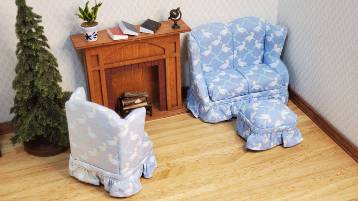 Some Fading on Fabric - Dollhouse Small Sofa Chair Ottoman Nursery Theme 1:12 Scale