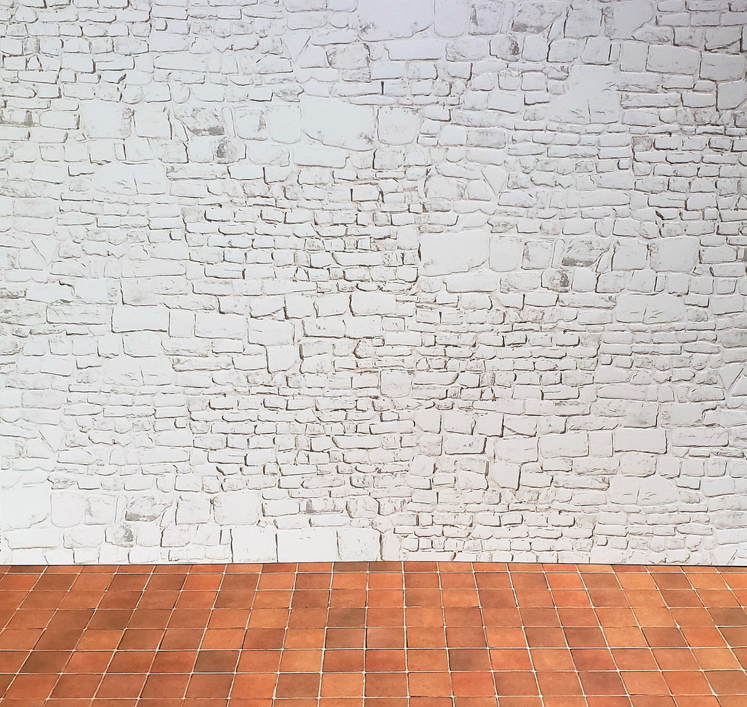 Dollhouse White Stone Wall Whitewashed Weathered Aged Embossed Card 1:12 Scale
