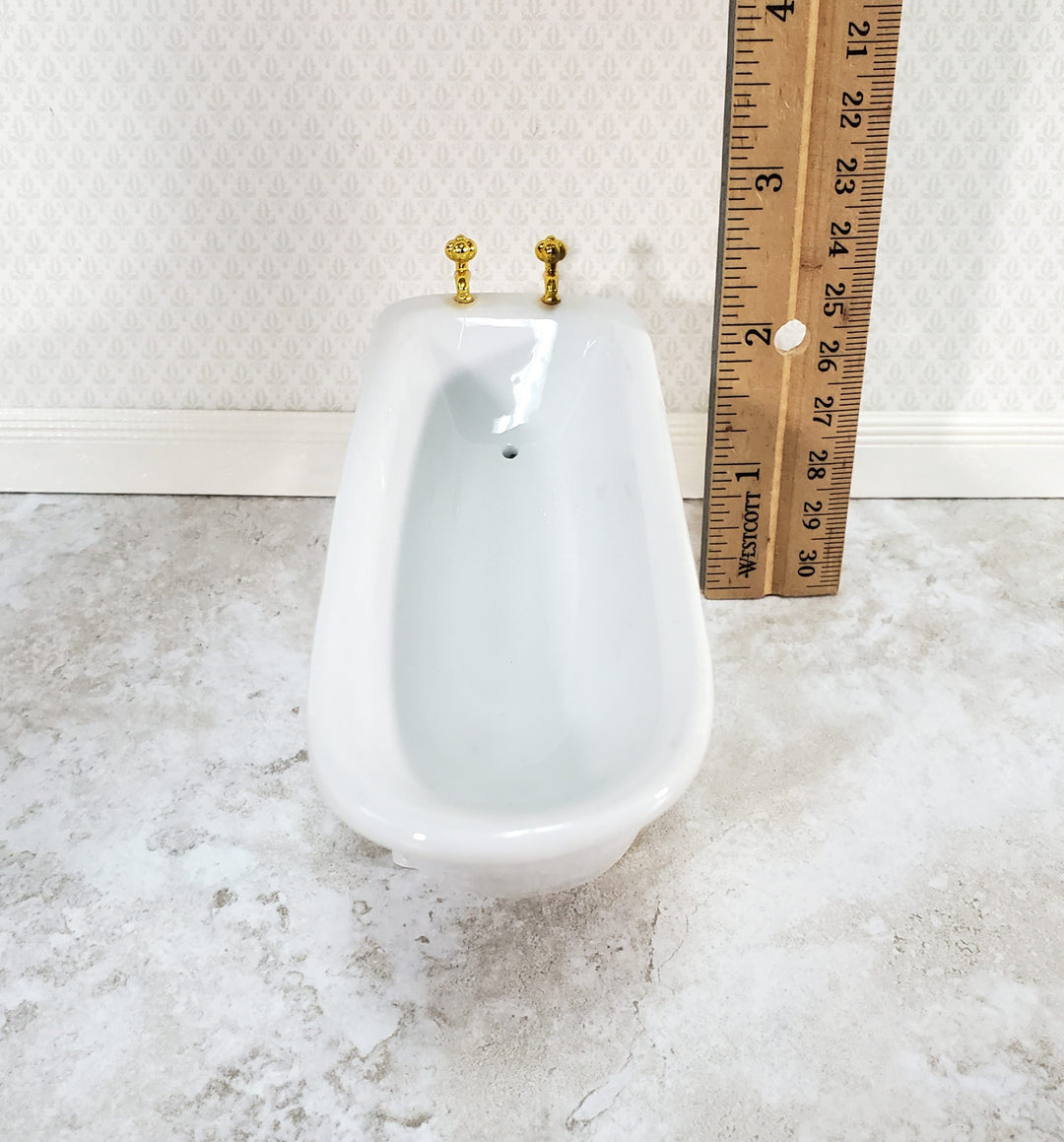 Dollhouse Bathtub White Ceramic with Purple Flowers 1:12 Scale Bathroom Tub