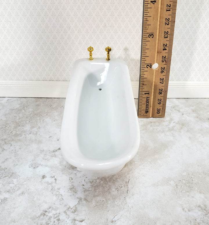 Dollhouse Bathtub White Ceramic with Purple Flowers 1:12 Scale Bathroom Tub