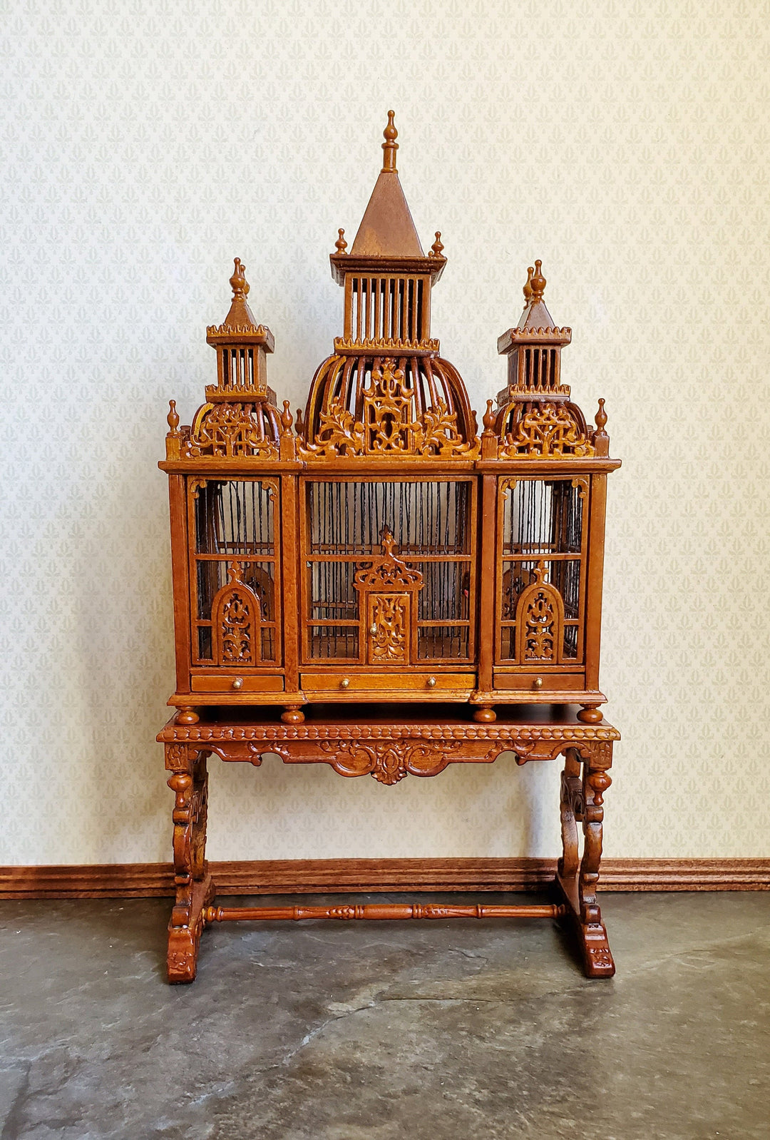 Dollhouse Miniature Birdcage JBM Large Victorian Fancy 1:12 Walnut Finish