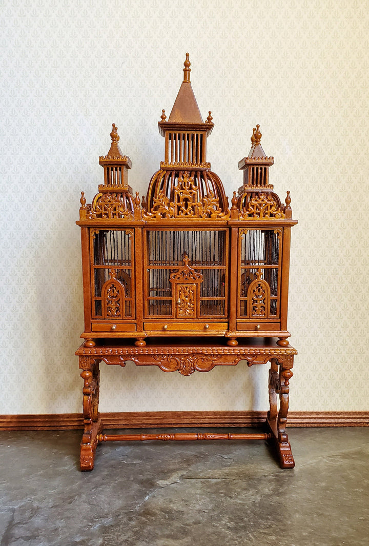 Dollhouse Miniature Birdcage JBM Large Victorian Fancy 1:12 Walnut Finish