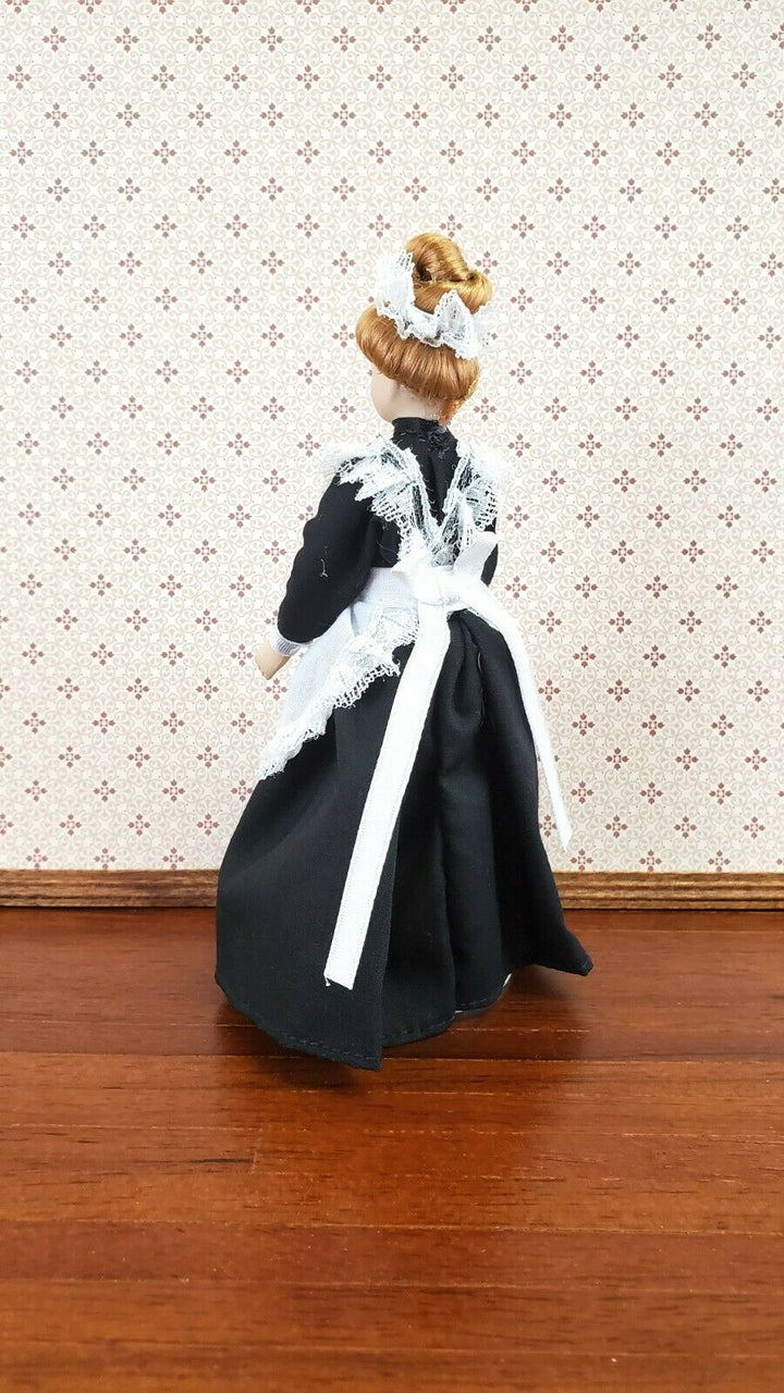 Dollhouse Miniature Maid Housekeeper Doll Porcelain Poseable 1:12 Scale w/ Apron