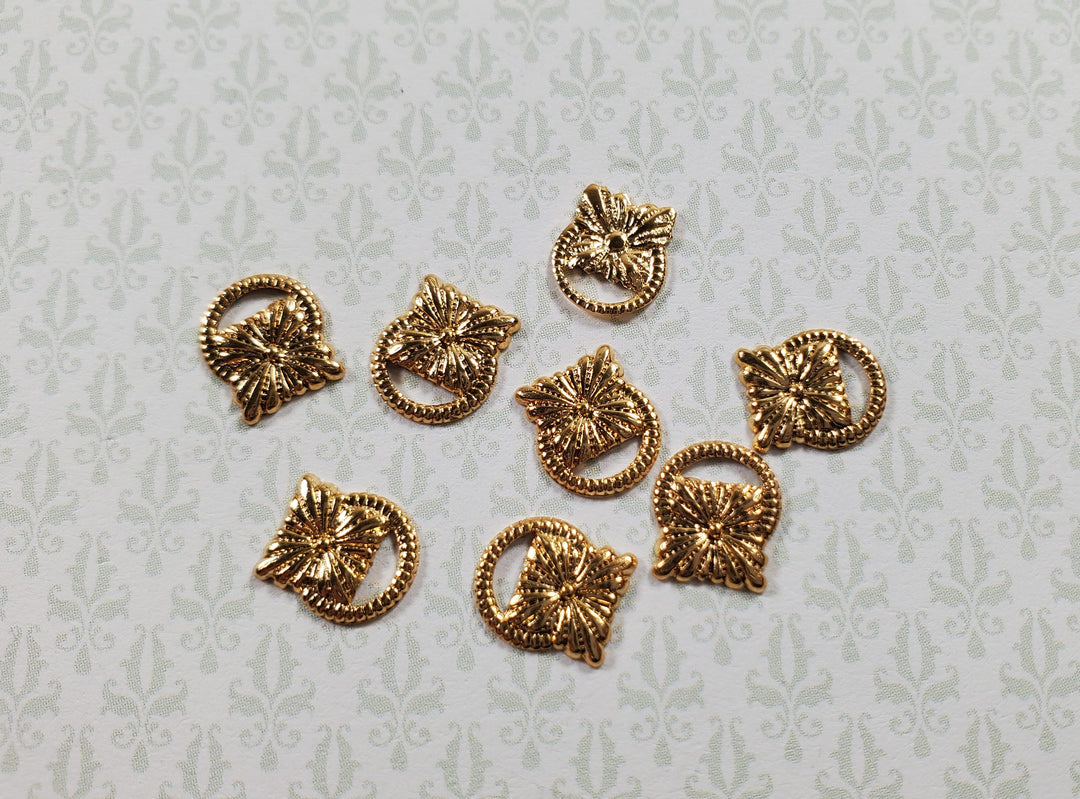 Dollhouse Flower Medallion Drawer Pulls Gold Brass 8 Pieces 1:12 Scale Miniature
