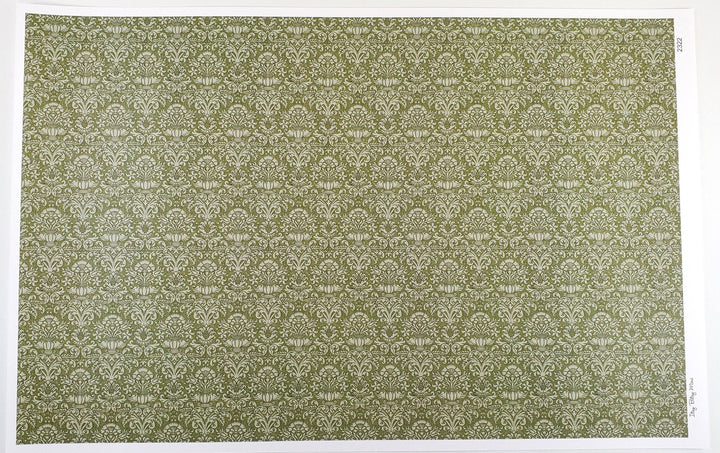 Dollhouse Wallpaper Damask Olive Green Victorian 1:12 Scale Itsy Bitsy Miniatures