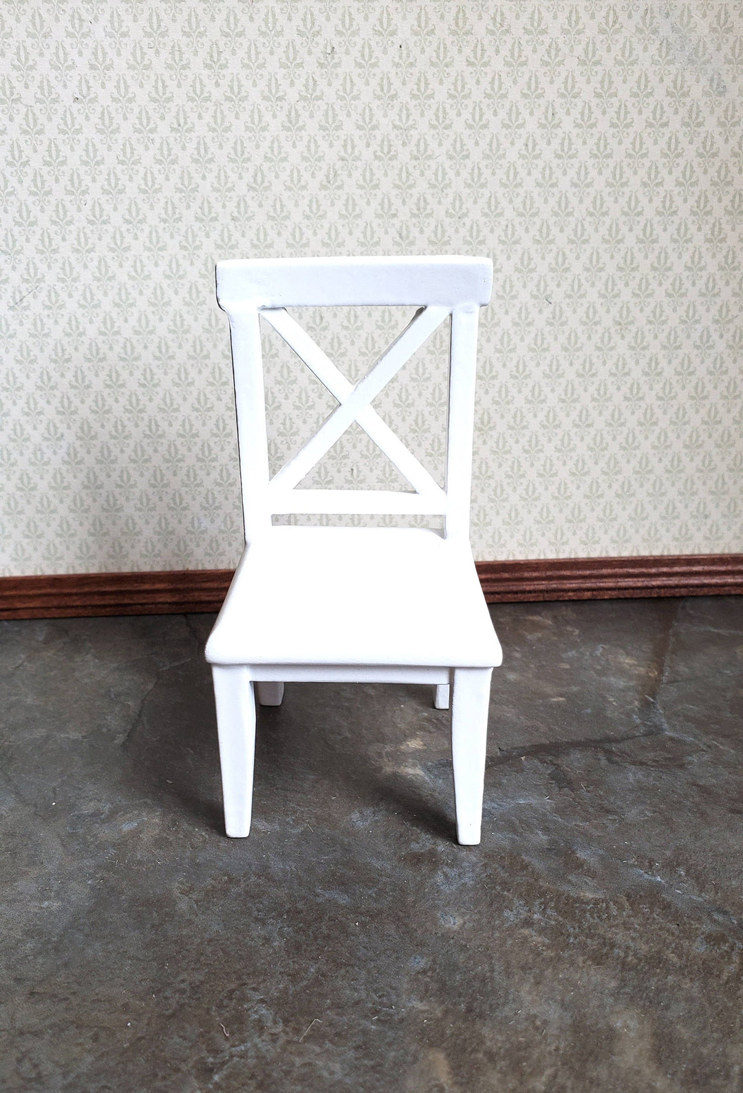 Dollhouse Chair Kitchen Dining Cross Buck White Finish Wood 1:12 Scale Furniture