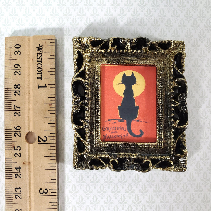 Miniature Vintage Black Cat with Moon Halloween Framed Print 1:12 Scale Witch House