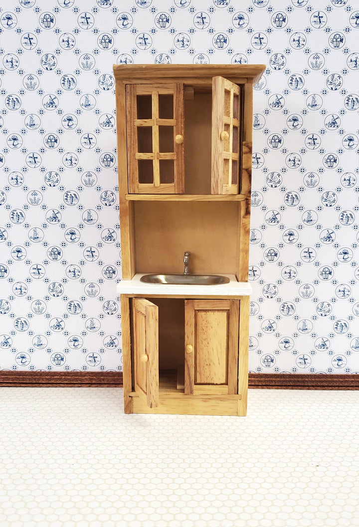 Dollhouse Miniature Kitchen Cabinet Tall with Sink Scale Furniture Light Oak