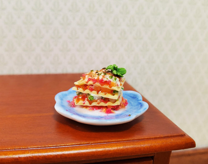 Dollhouse Lasagna on a Ceramic Plate 1:12 Scale Miniature Food Kitchen