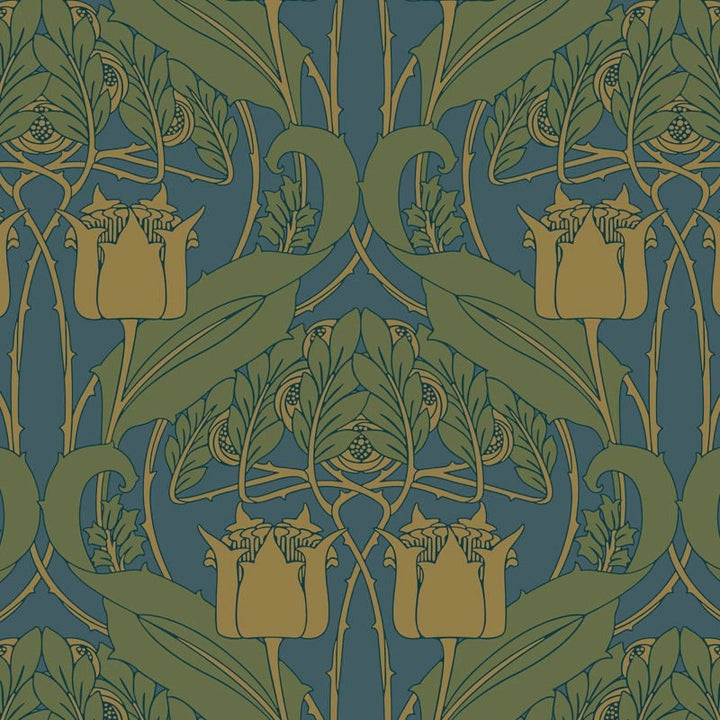 Dollhouse Wallpaper Entwisle Blue Art Nouveau Bradbury & Bradbury 1:12 Scale