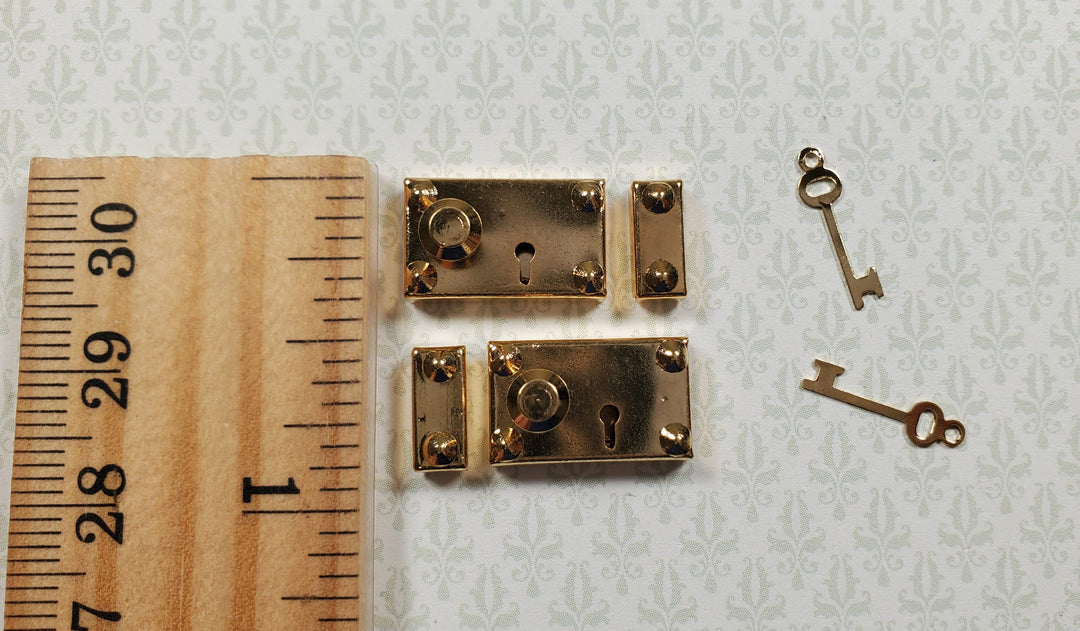 Dollhouse Rim Lock Set Door Knob Strike Plate with Key x2 Gold 1:12 Scale Large