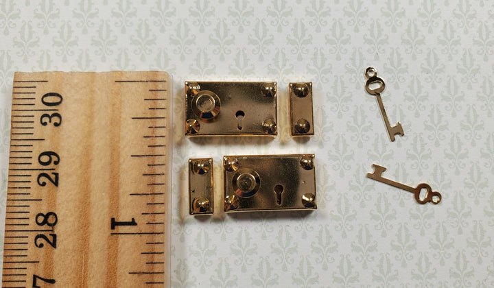 Dollhouse Rim Lock Set Door Knob Strike Plate with Key x2 Gold 1:12 Scale Large