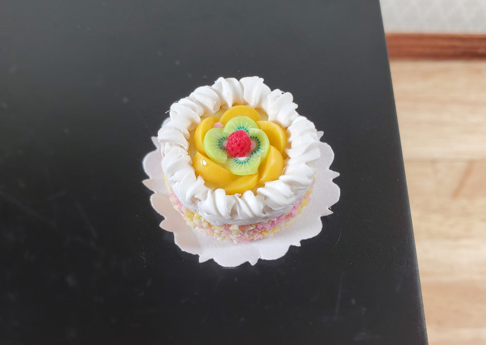 Dollhouse Round Cake with Peaches & Kiwi 1:12 Scale Miniature Food Bakery