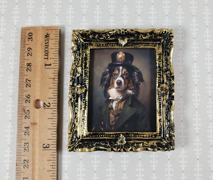 Miniature Victorian Dog Border Collie Portrait Framed Print 1:12 Scale Picture