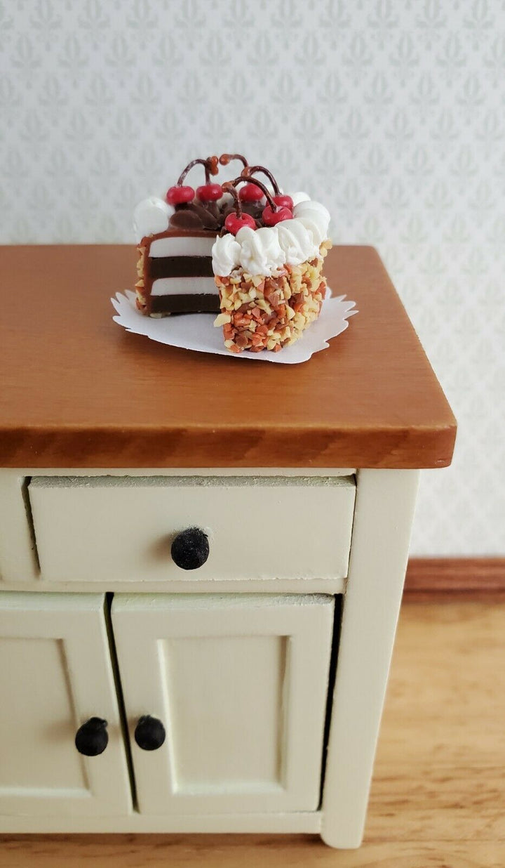 Dollhouse Miniature Cake with 3 Pieces Chocolate Cherry 1:12 Scale Dessert Food