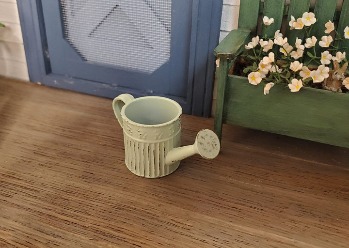 Dollhouse Metal Watering Can with Handle Green 1:12 Scale Miniature Garden