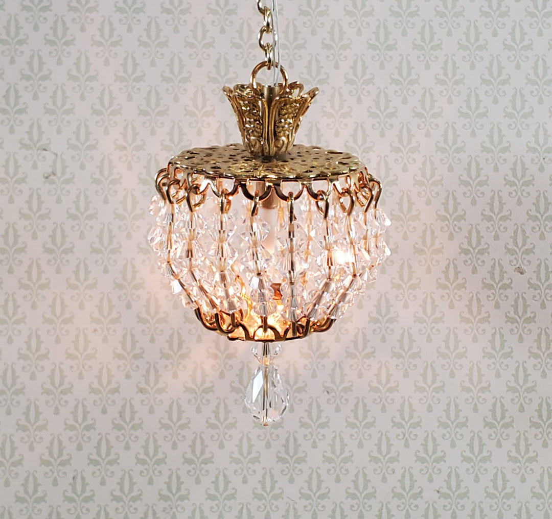 Dollhouse Petite Hanging Light Real Glass Crystals 12 Volt 1:12 Scale Miniature