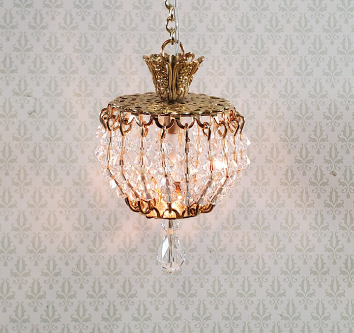 Dollhouse Petite Hanging Light Real Glass Crystals 12 Volt 1:12 Scale Miniature