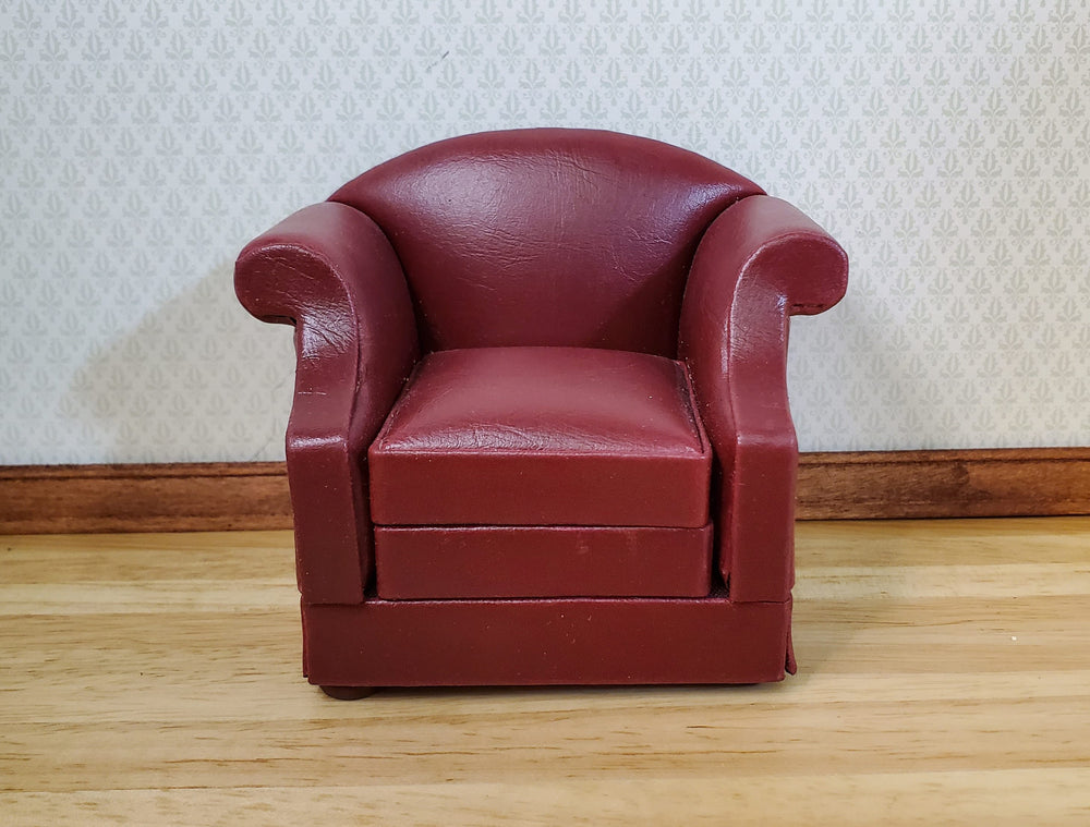 Vintage Bespaq Club Lounge Chair Burgundy Faux Leather 1:12 Scale Miniature