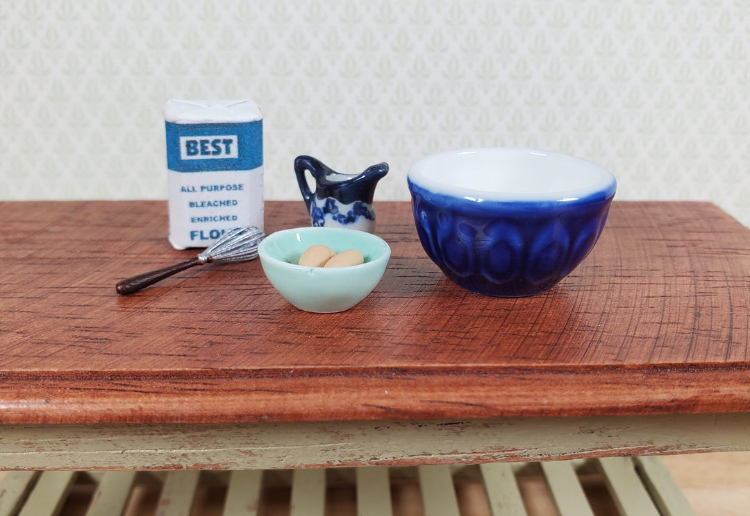 Dollhouse Mixing Bowl Large Ceramic with Pattern Blue 1:12 Scale Miniature