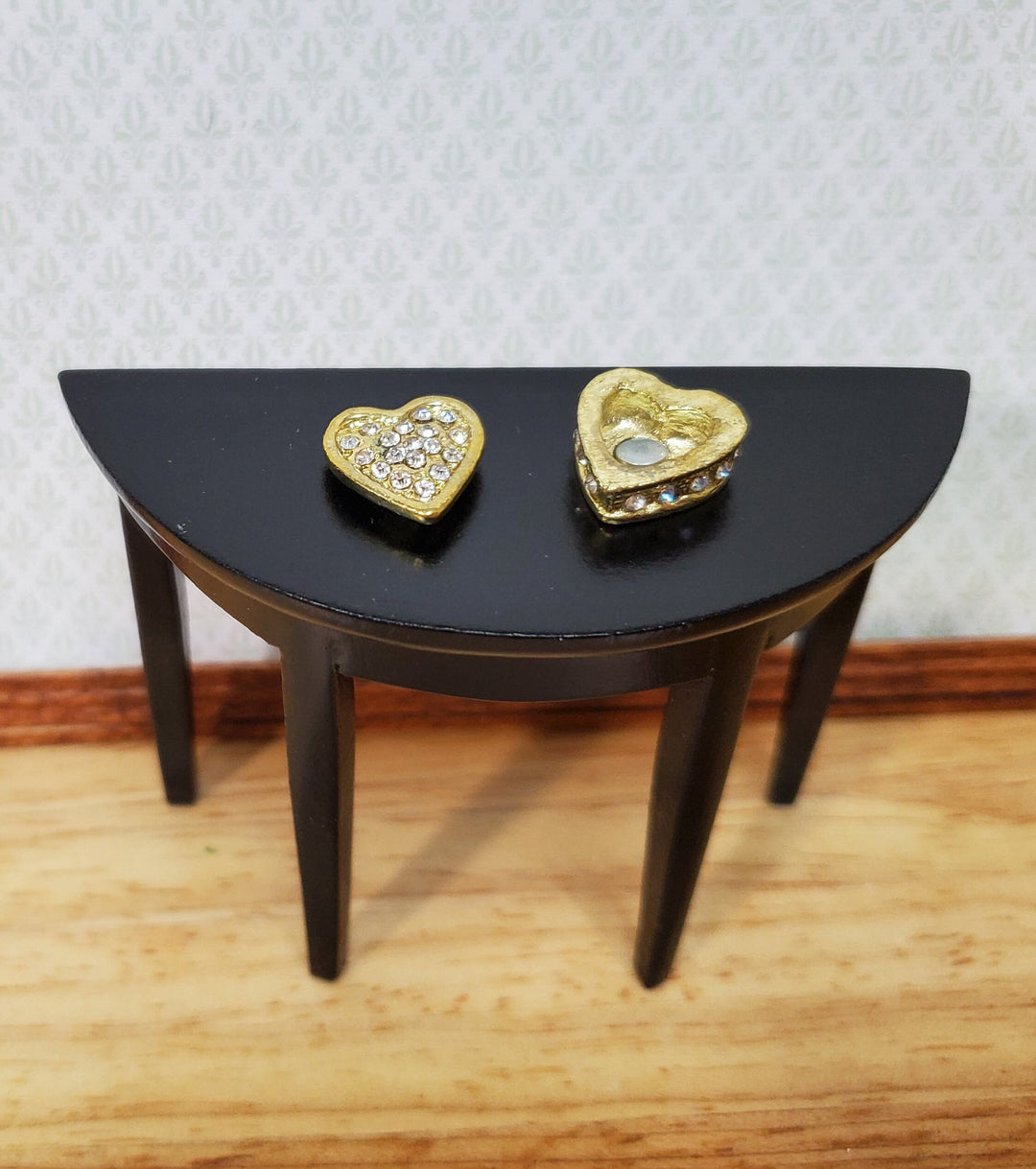 Dollhouse Jewelry Box with Crystal Jewels Heart Shape Opening Lid 1:12 Scale