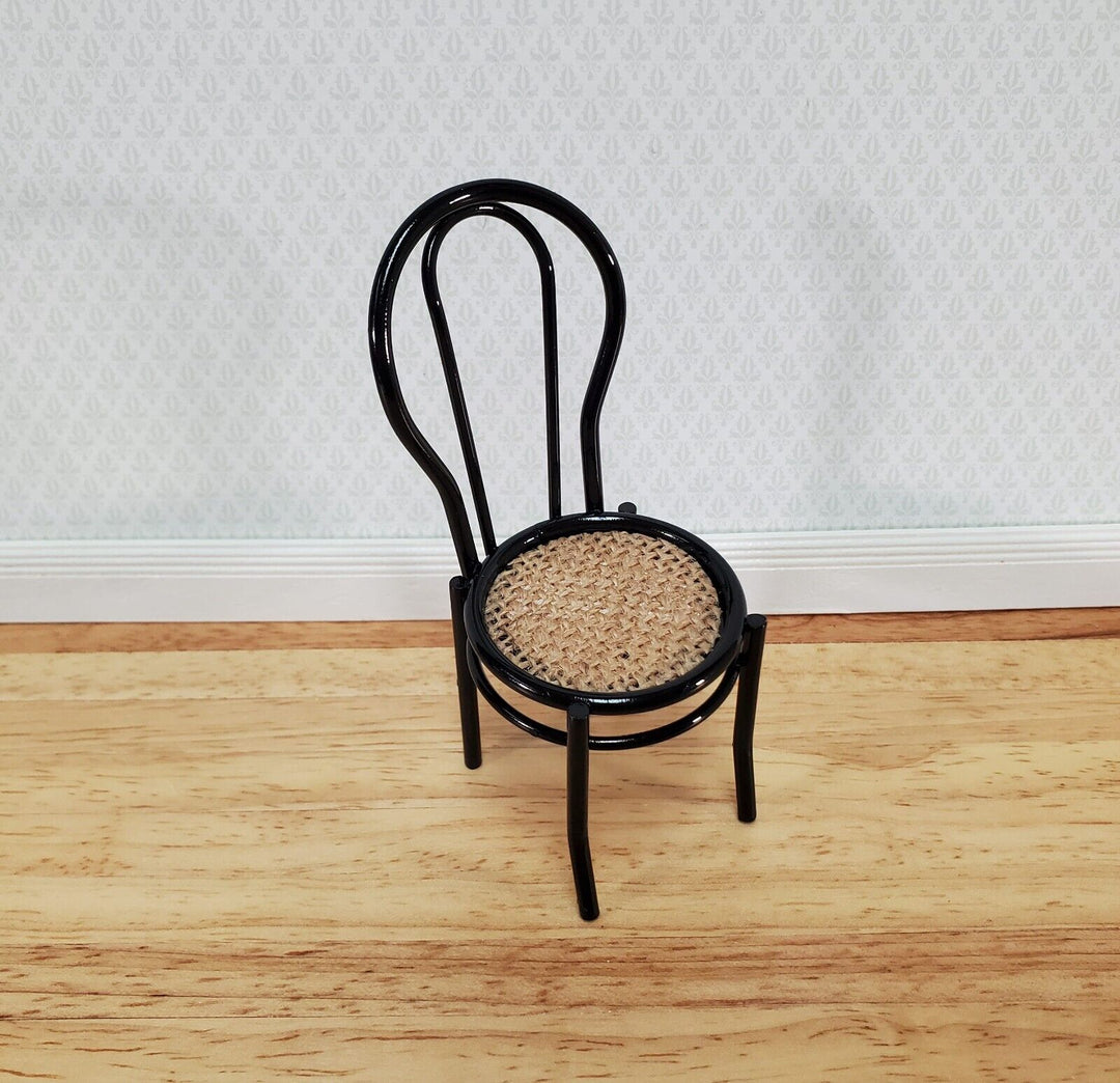 Dollhouse Chair Black Metal "Cane" Seat 1:12 Scale Fairy Garden Soda Fountain