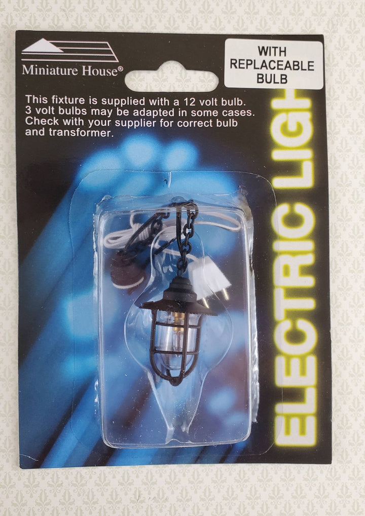 Dollhouse Miniature Hanging Lantern Light Black Vintage Style 12 Volt 1:12 Scale Lighting