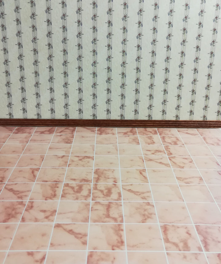 Dollhouse Pink Marble Square Tile Floor Embossed Cardstock Glossy 1:12 Scale