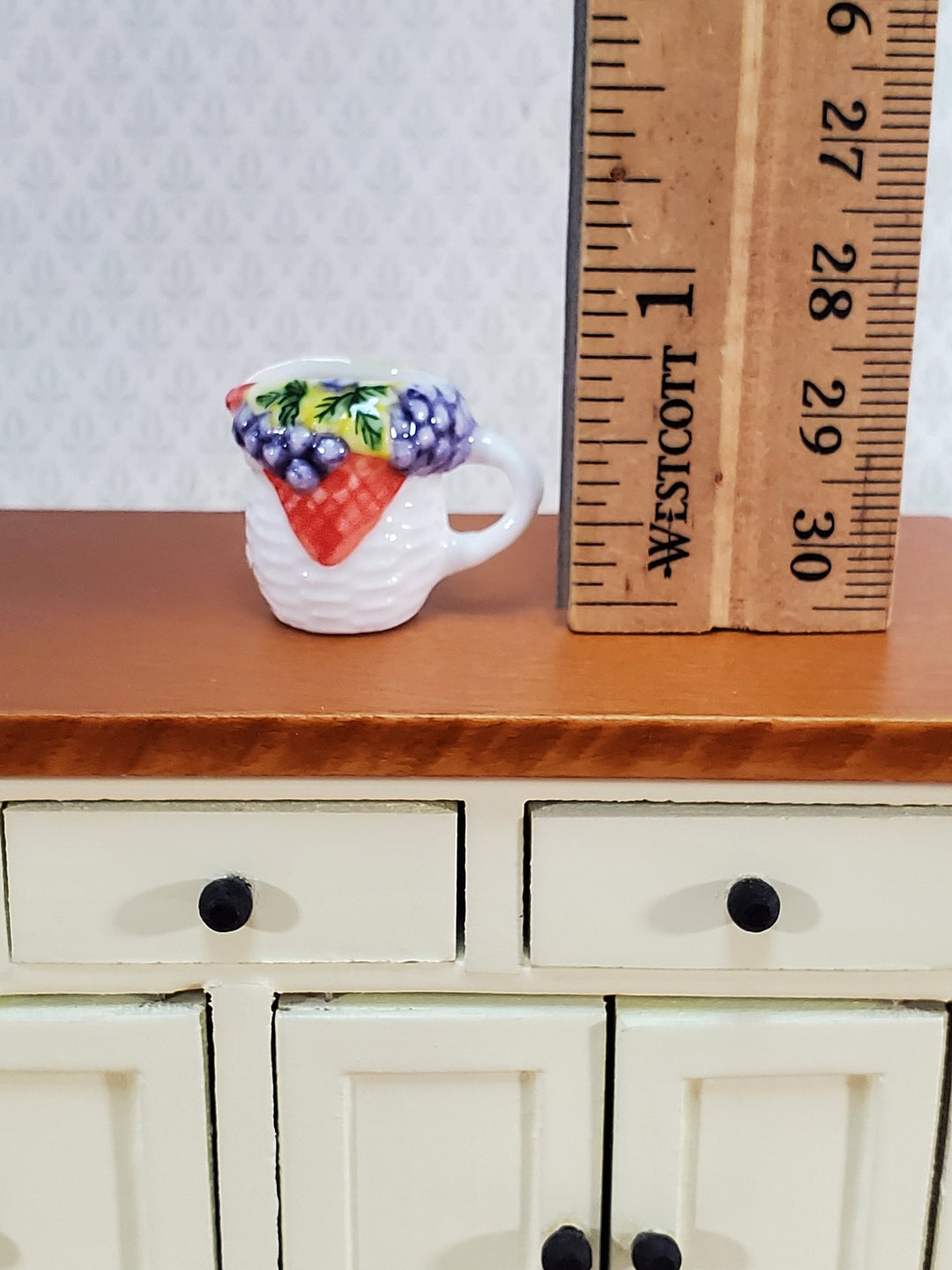Dollhouse Ceramic Pitcher with Handle Fruit Motif 1:12 Scale by Falcon Miniatures