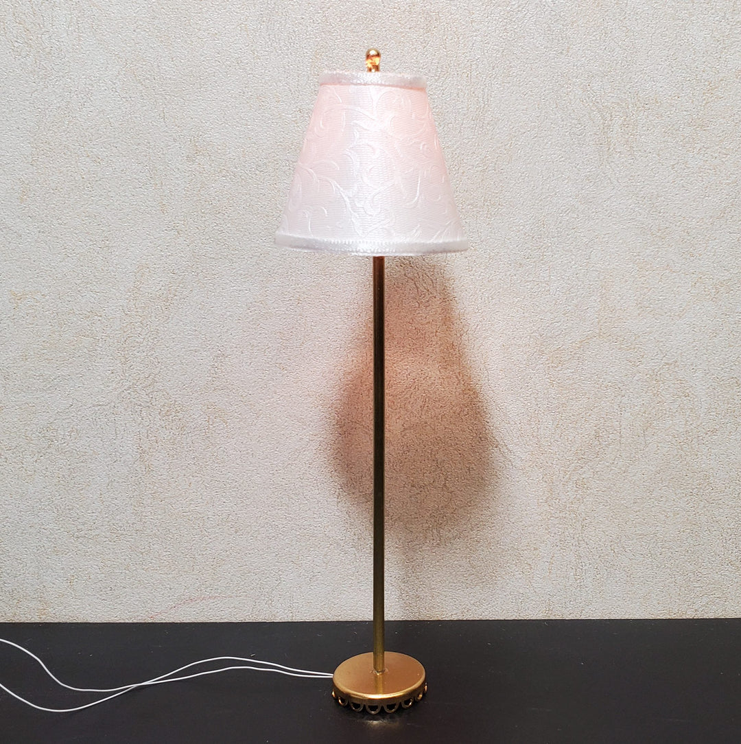 Dollhouse Floor Lamp Embossed White on White Shade 12 Volt Wired 1:12 Miniature