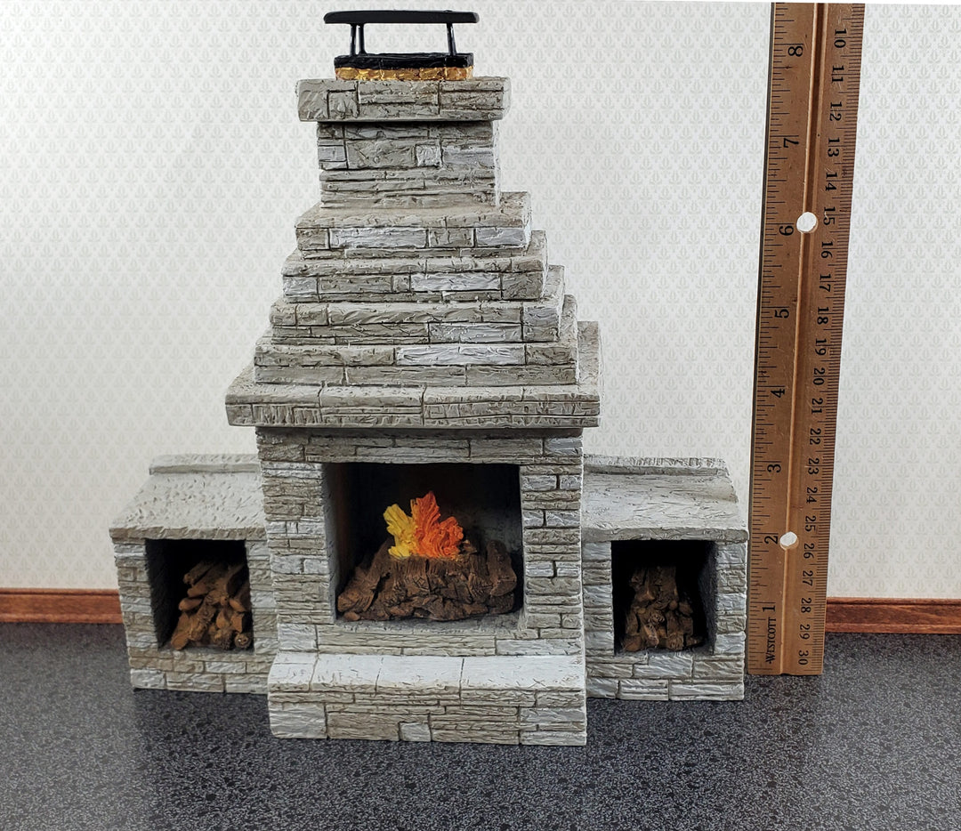 Miniature Fireplace Large Outdoor Modern "Stone" Style 1:12 Scale Dollhouse