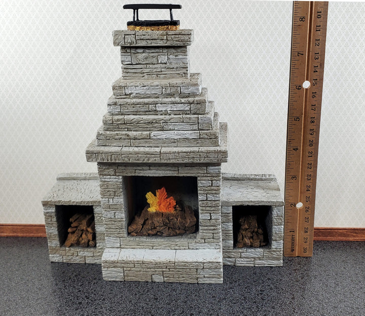 Miniature Fireplace Large Outdoor Modern "Stone" Style 1:12 Scale Dollhouse