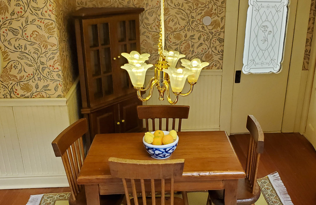 Dollhouse Chandelier Ceiling Wand Light Battery Operated 5 Arm Flower 1:12 Scale
