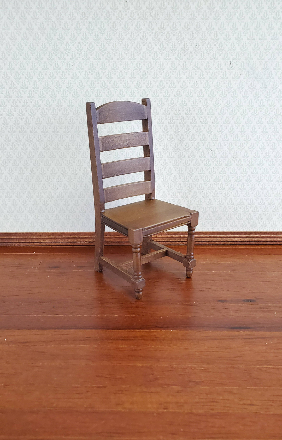 Dollhouse Miniature Chair Ladderback for Kitchen or Dining Room 1:12 Furniture Walnut Finish